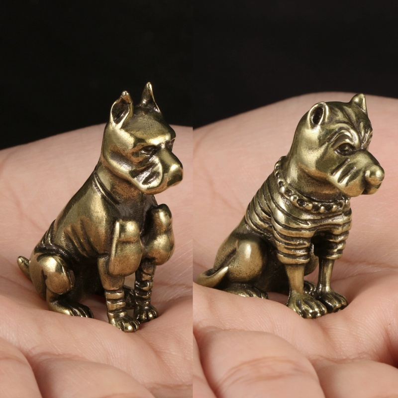 Vintage Collectible Christmas Ornaments - Vintage Pirinç Pitbull Bulldog Figürü, Mini