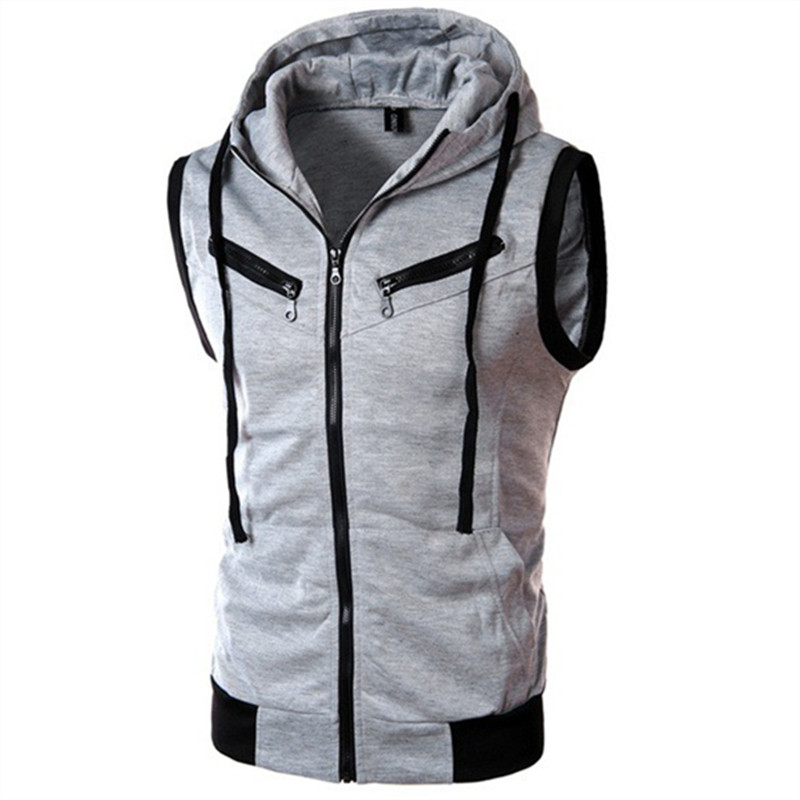 Vintage Zip Hoodie - Yeni erkek Kapşonlu Kolsuz Yelekler Düz