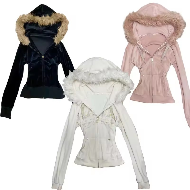 Vintage Zip Hoodie - Hoodie Ceket Kadın Punk Kapşonlu Kazak