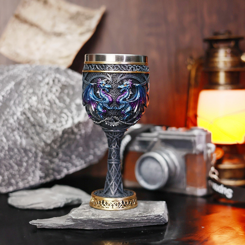 Collectible Vintage Wine - Vintage Gotik Çift Ejderha Kadeh Bardak