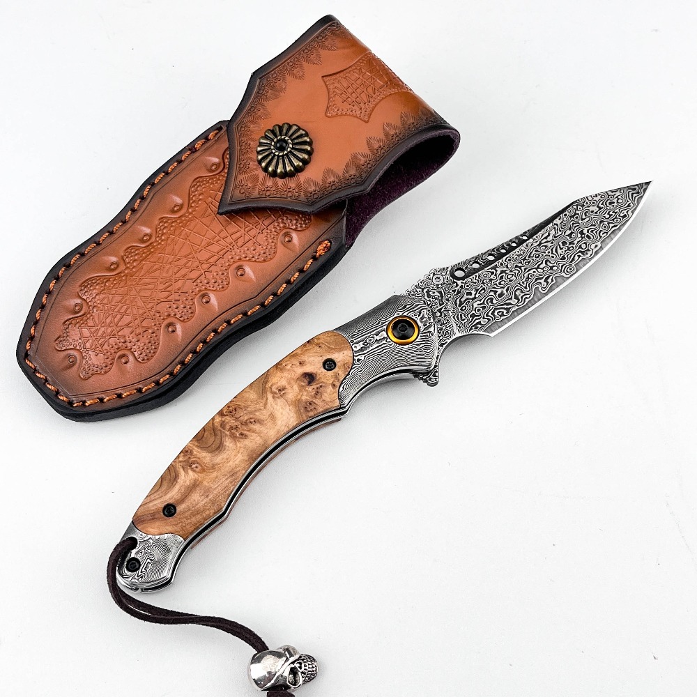 Vintage Collectible Knife - Yüksek Sertlikte Şam Desenli Katlanır Bıçak