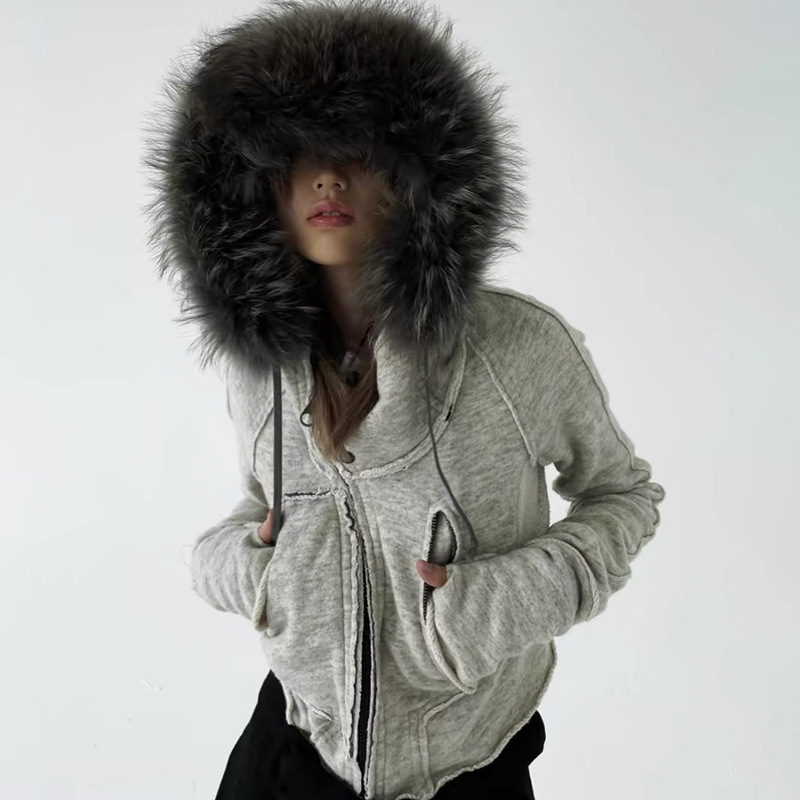 Vintage Zip Hoodie - Vintage Moda Zip Up Kadın Tişörtü